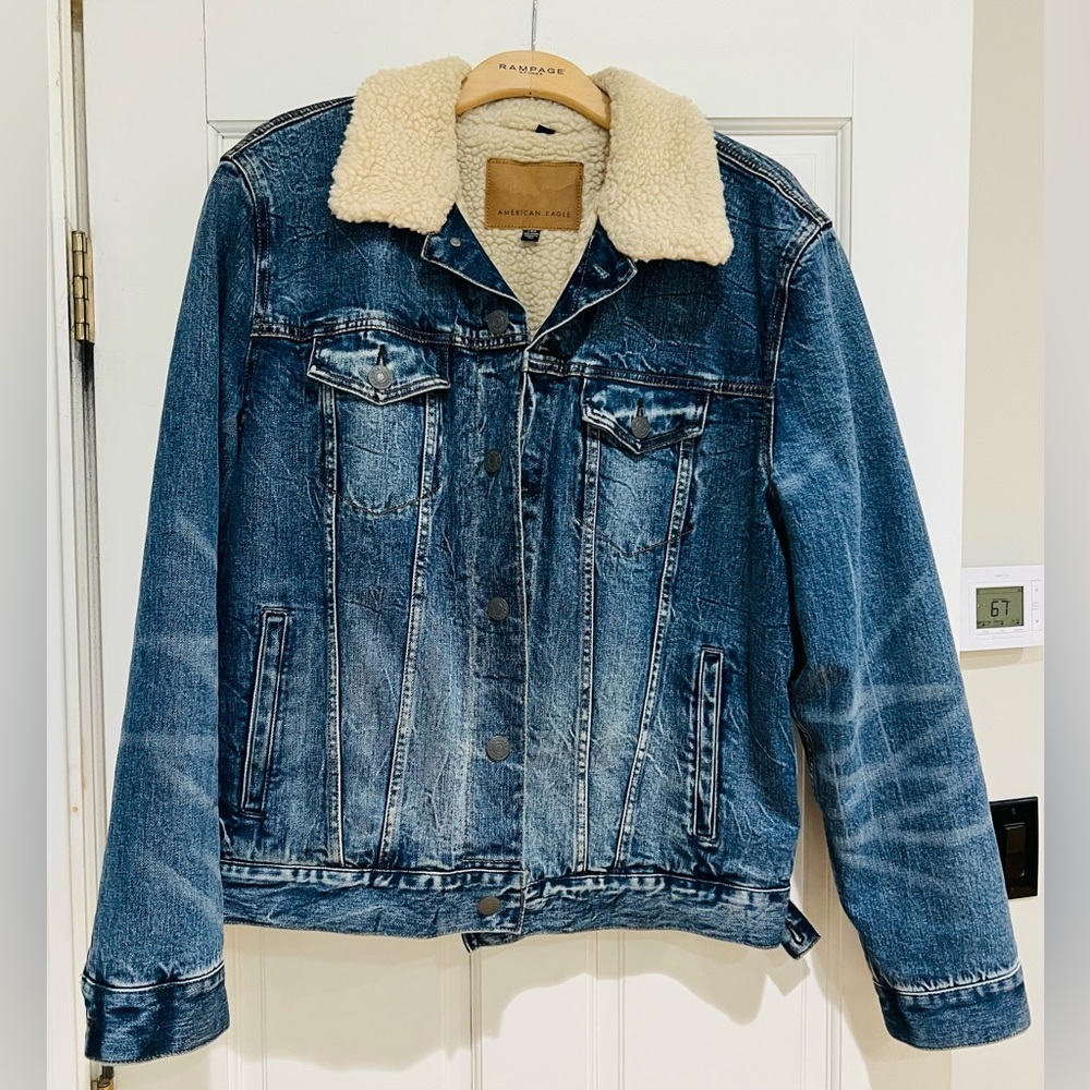 American Eagle Outfitters Denim Jacket with Sherpa Collar